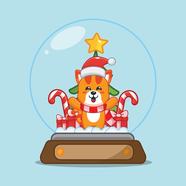 Cute cat in snow globe cute christmas cartoon illustration