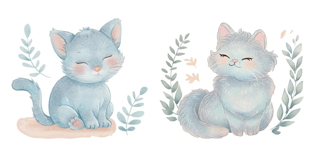 cute cat soft watercolour vector illustration