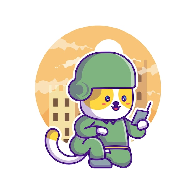 Cute cat soldier army cartoon illustration