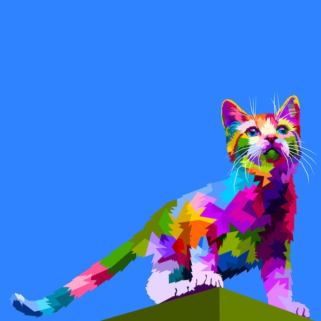 Vector cute cat standing on top