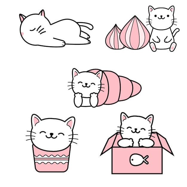 Vector cute cat sticker cat vector set