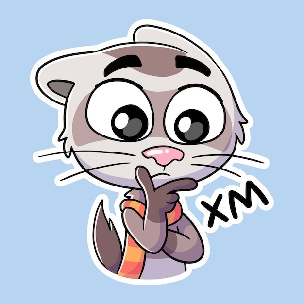 Cute cat sticker holding chin with thinking face wearing scarf