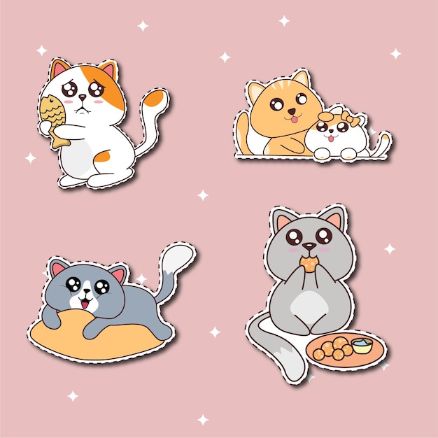 かわいい猫のステッカーコレクションイラスト