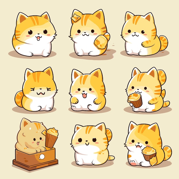 Vector cute cat stickers set