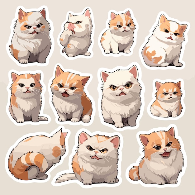 Vector cute cat stickers set