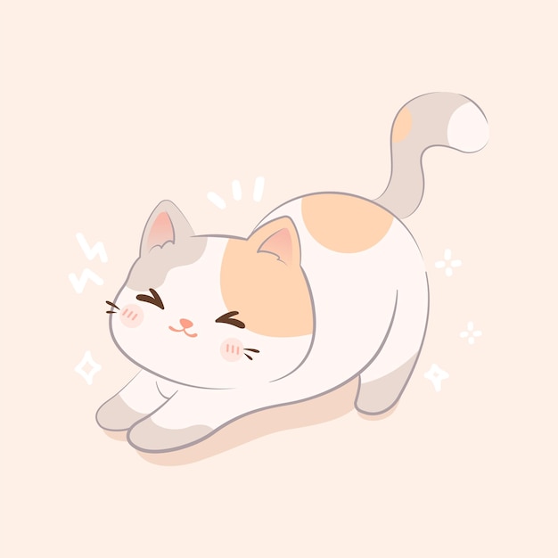 A cute cat stretching premium vector