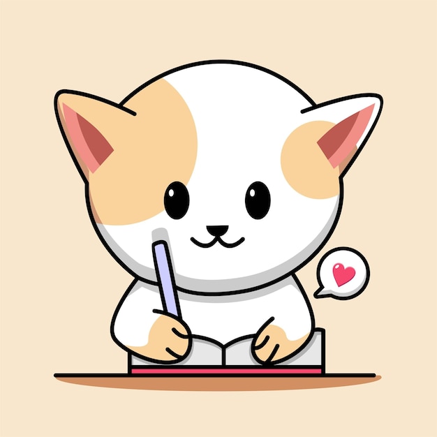 Cute cat studying cartoon illustration