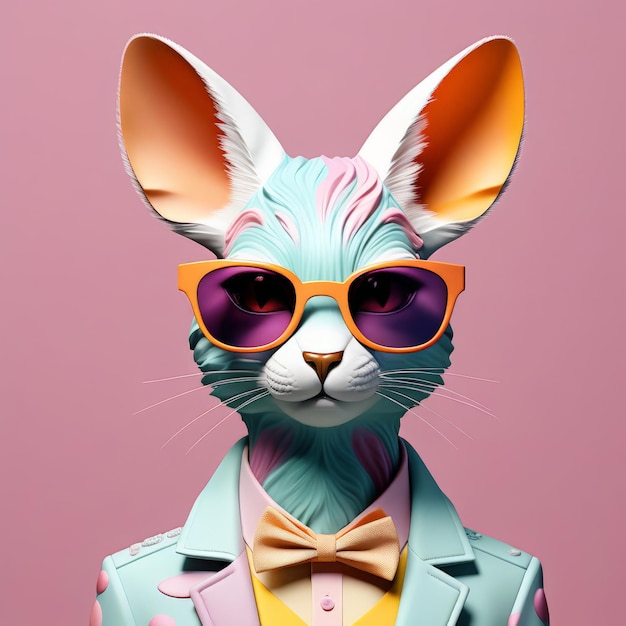 Vettore gatto carino con gli occhiali da sole illustrazione 3d gatto cara con gli occhialini da sole illustrazione 3d