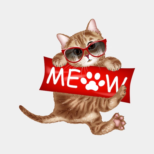 Vector cute cat in sunglasses meow.