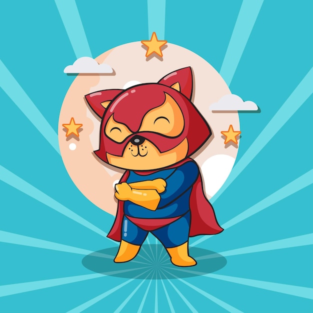 Vector cute cat super hero cartoon illustration. animal hero concept isolated flat cartoon