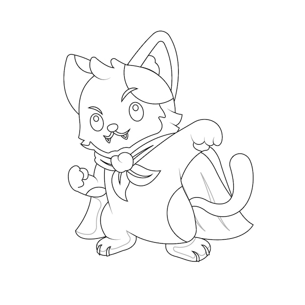 Cute cat super hero outline