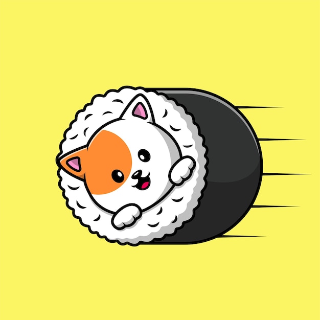 Cute cat sushi cartoon vector icon illustration su