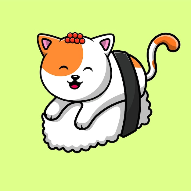 귀여운 고양이 스시 만화 벡터 아이콘 일러스트 레이 션