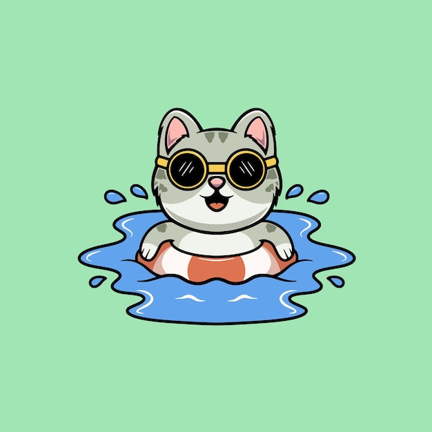 Vector cute cat swimming cartoon illustration