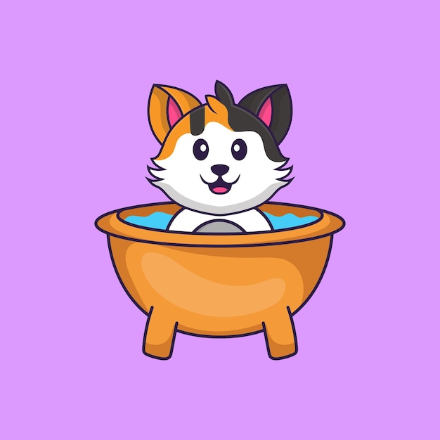 Cute cat taking a bath in the bathtub Animal cartoon concept isolated