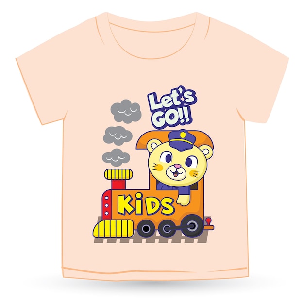 Vector cute cat on train cartoon for t shirt