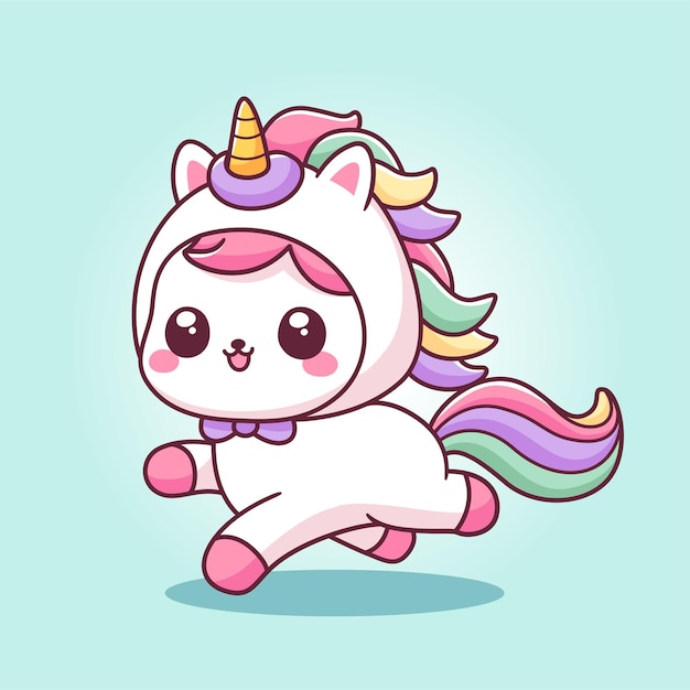 Cuccino unicorno gatto kawaii mascotte illustrazione dei cartoni animati