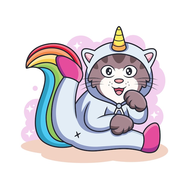 Vector cute cat unicorn with funny pose cartoon animal vector icon illustration isolated on premium vector