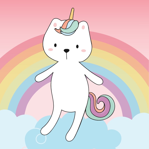 Vector cute cat unicorn