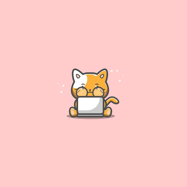 Cute cat using laptop