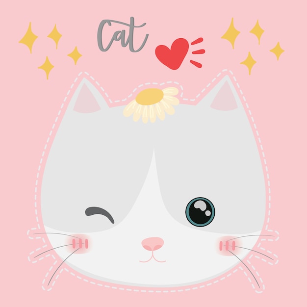 Милый кот вектор. дизайн футболки. поздравительная открытка