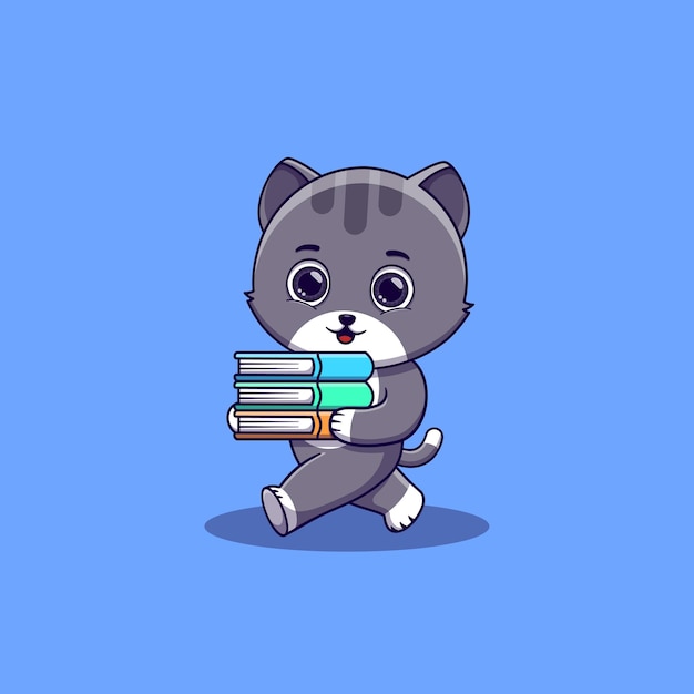 Cute cat walking and bring some books