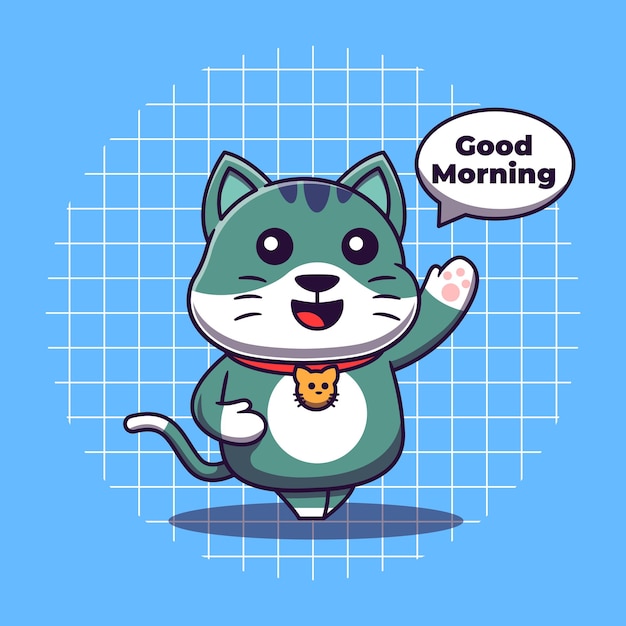 Cute cat walking and saying good morning vector illustration Flat cartoon style