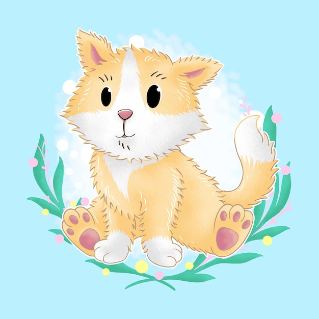 cute cat watercolor vector artwork