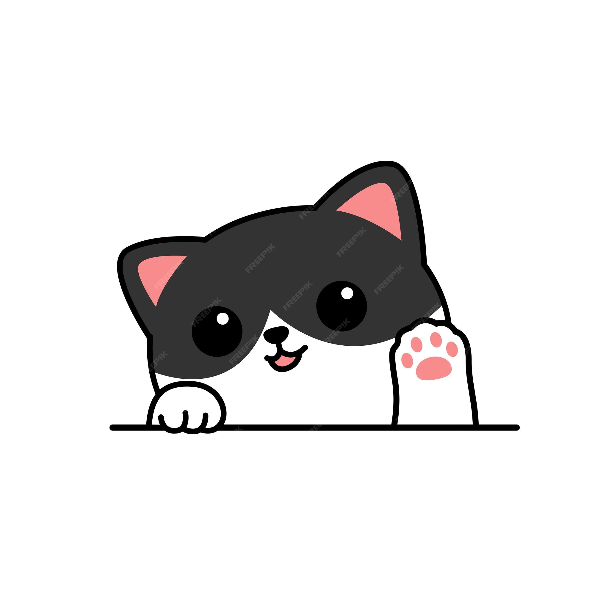 Cute cat waving paw cartoon, vector illustration | Download on Freepik