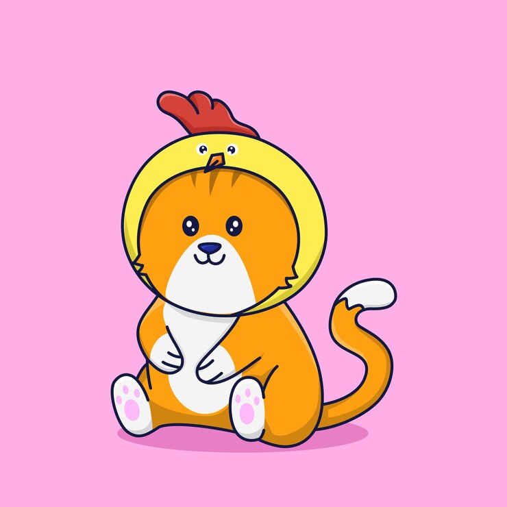 Vector 사랑스러운 병아리 의상을 입은 귀여운 고양이