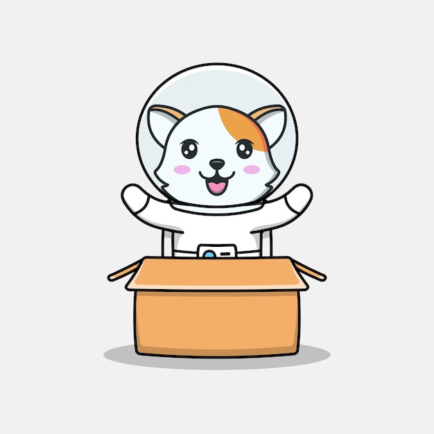 Милый кот в костюме космонавта в картоне