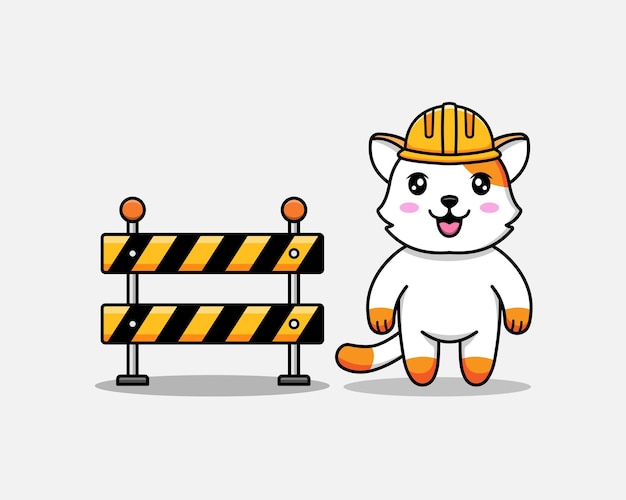 Cute cat wearing helmet with roadblock