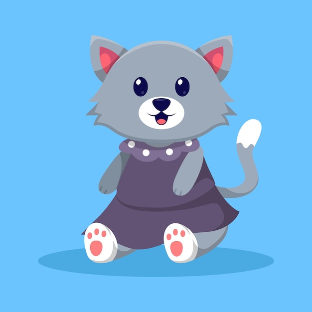 Vector cute cat wearing short skirt cartoon illustration