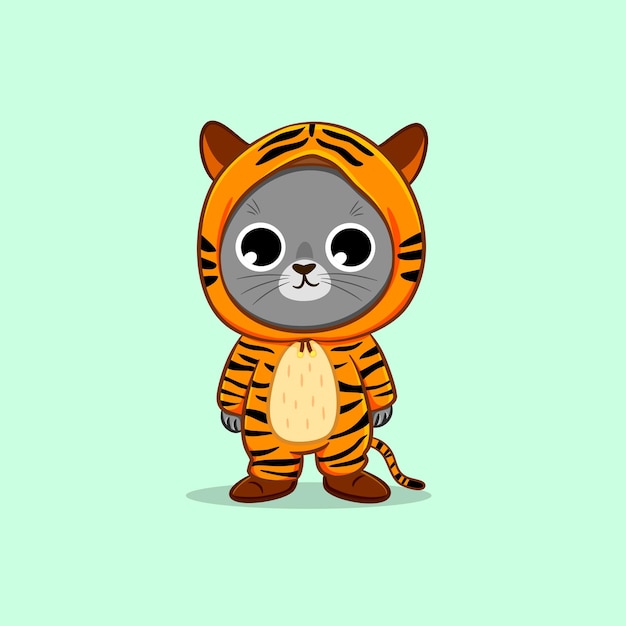 Cute cat wearing tiger costume cartoon vector icon illustration