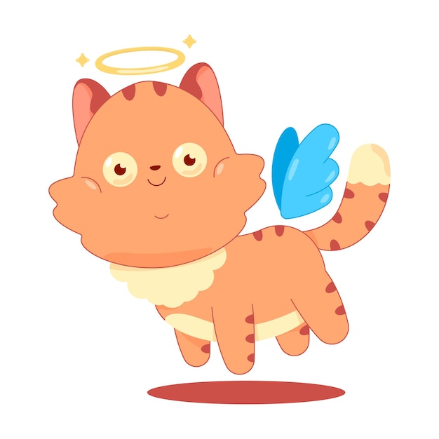 Cute cat with angel wings and halo vector cartoon character isolated on a white background