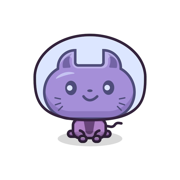 Cute cat with astronaut helmet cartoon illustration