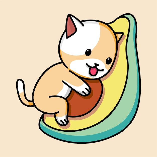 Cute cat with avocado cartoon illustration