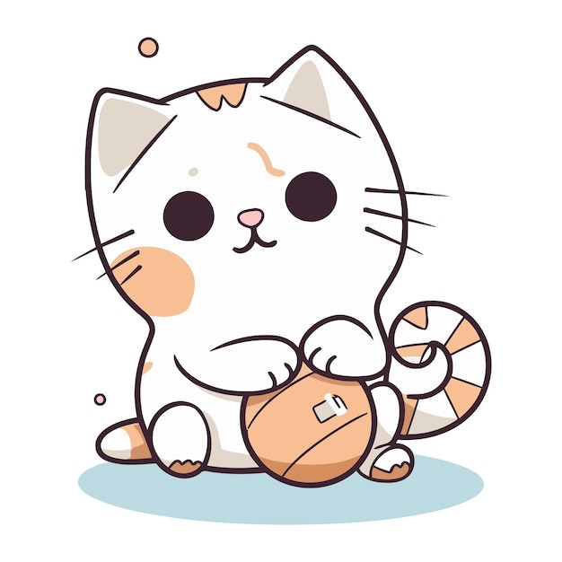 공을 가진 귀여운 고양이 만화 스타일의 터 일러스트레이션
