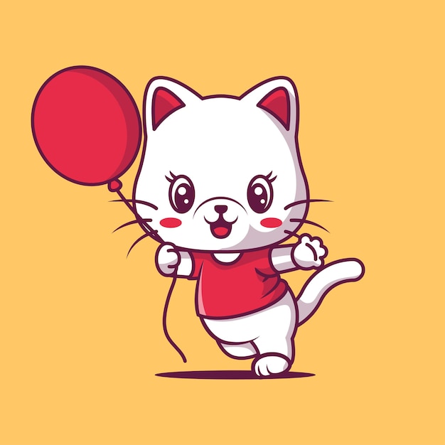 Cute cat with balloon cartoon  illustration