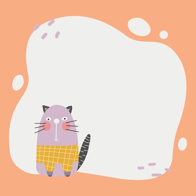 Cute cat with a blot frame in simple cartoon hand-drawn style.