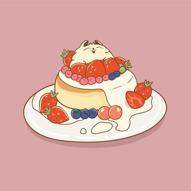 Vector cute cat with cake