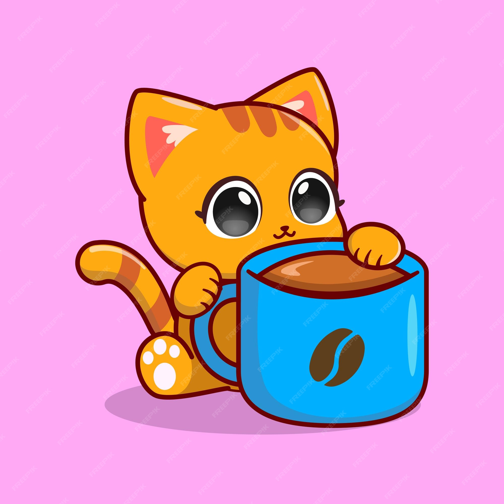 Premium Vector | Cute Cat With Coffee Cup