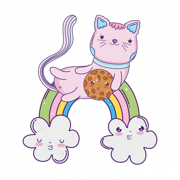 Милый кот с печеньем в радуге