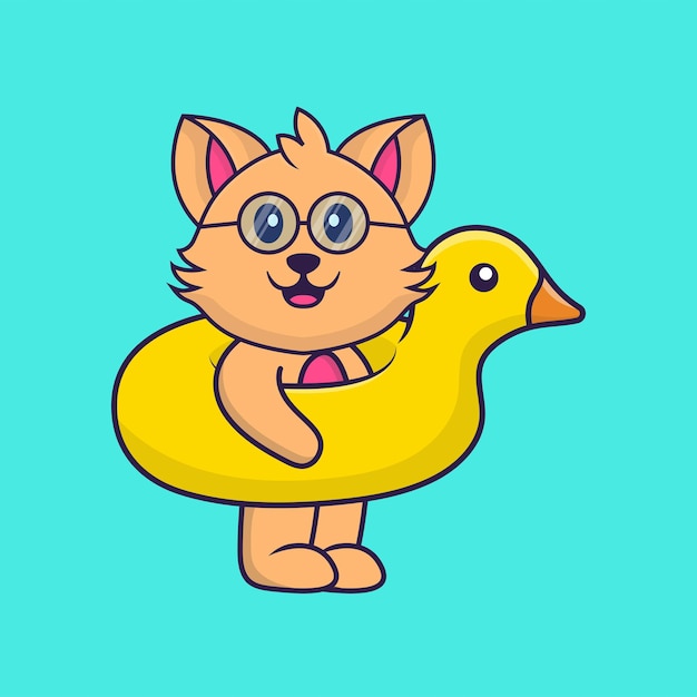 Cute cat with duck buoy animal cartoon concept isolated