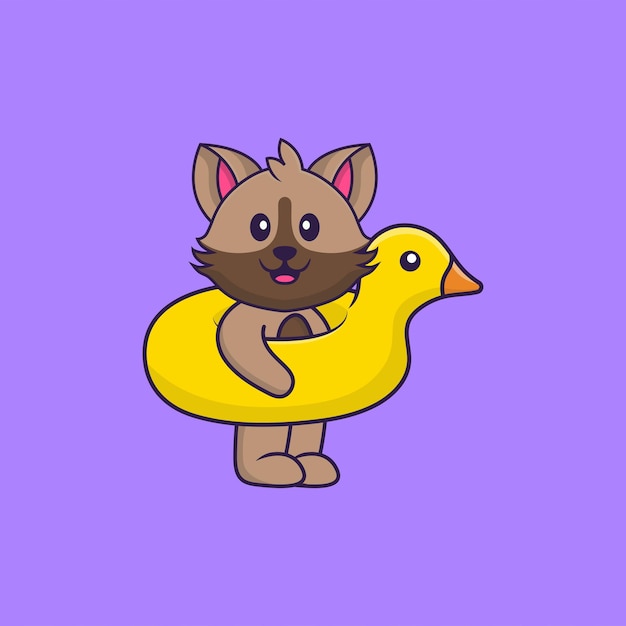 Cute cat with duck buoy animal cartoon concept isolated