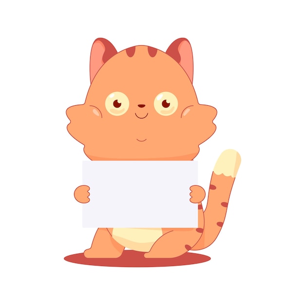 Милый кот с пустой вывеской вектор мультипликационный персонаж, изолированные на белом фоне.