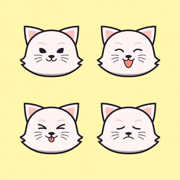 Cute cat with expression animal set