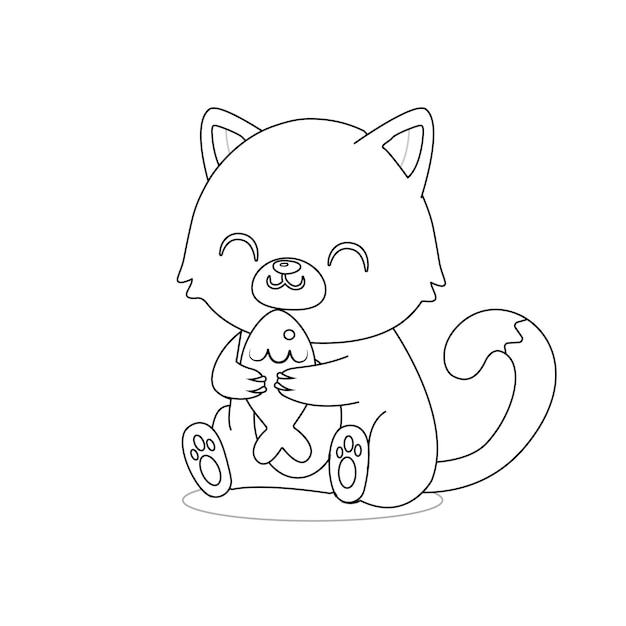 cute cat with fishing outline