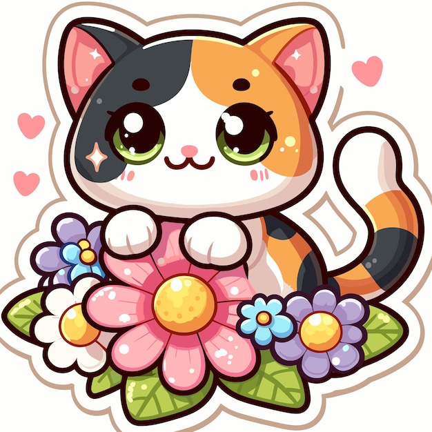 Vector cute cat with flower vector design