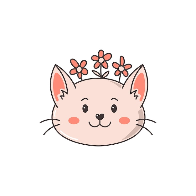 Cute cat with flowers seamless pattern